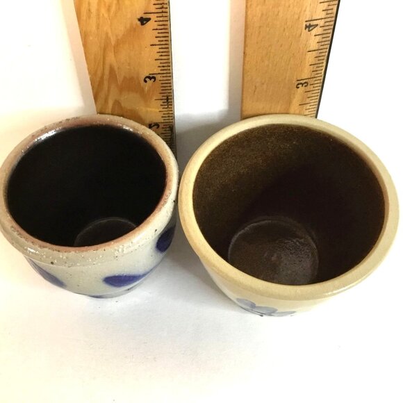 Salt Glaze Stoneware Crocks Set of 2 Hand Painted Cobalt Blue Folk Art Pottery - Picture 8 of 10